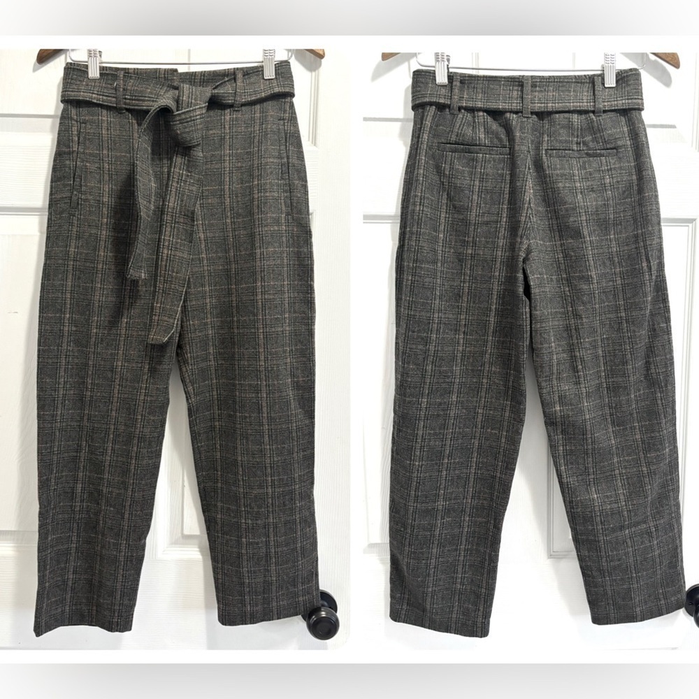 Aritzia Wilfred Jallade Tie Front Plaid Pants Wool Cashmere Blend Trousers Sz 4
